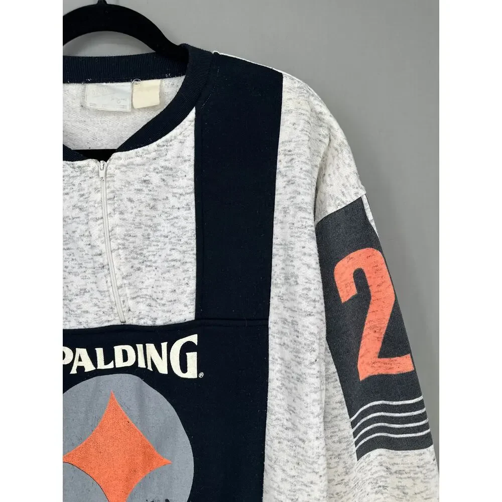 80s Vintage Spalding Sweatshirt Mens Large Gray Black Basketball Zip Rare - Picture 4 of 7